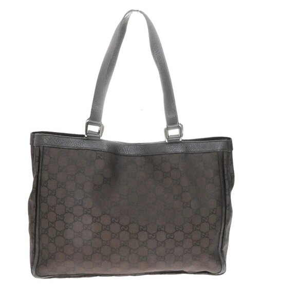 GUCCI Logo GG Pattern Shoulder Tote Bag Nylon Leather Brown Italy 80YH158 - Picture 8 of 15